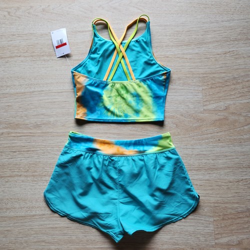 NWT Nike 2 Piece Tie Dye Spiderback Mid-Bikini Short Set Multicolor Girl's L $42 - Picture 4 of 7