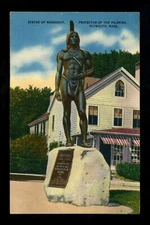 Massachusetts MA postcard Plymouth, Massasoit Statue linen Colourpicture