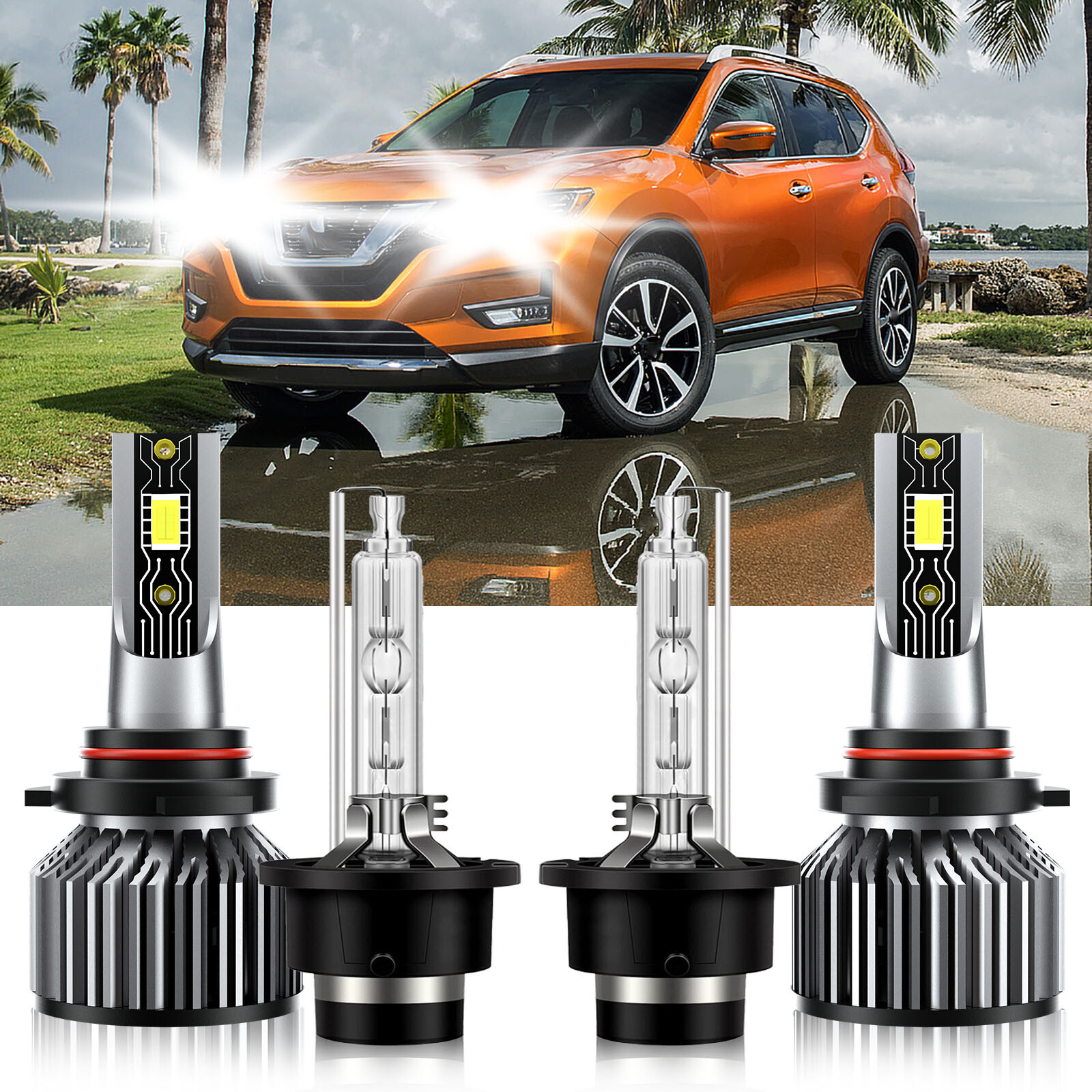 For Nissan Rogue 2008-2013 4X 9005+D2S LED HID Headlight High Low Beam Bulbs