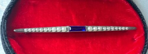 Antique Edwardian Fishel Nessler Sterling Paste & Faux Pearls Bar Brooch - Picture 3 of 12