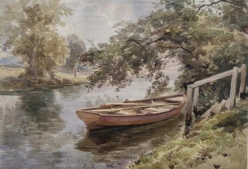 Arthur James Stark (1831-1901) Ein Ruderboot auf dem Fluss, unsigniert, Aquarell - Bild 2 von 4