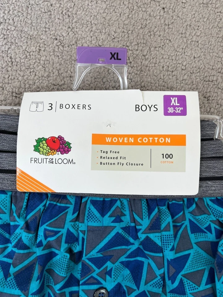 Cuecas boxer Fruit of the teom XL meninos 30-32 polegadas conjunto de 3 etiquetas grátis - Imagem 3 de 4