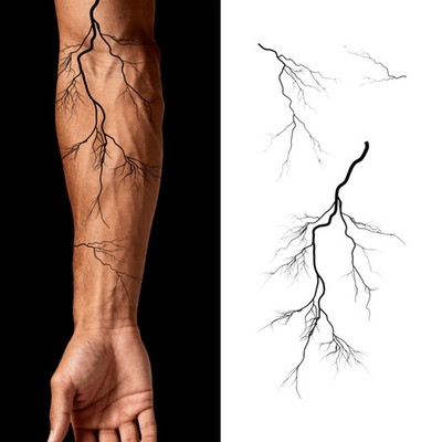 1 Sheet Arm Black Lightning Tattoo Sticker Waterproof Lasting Temporary Tattoo