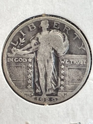 1929D STANDING LIBERTY 90% SILVER QUARTER VG DETAILS #46
