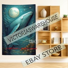 Whale Spirit Tapestry Cosmic Sea Decor ocean moon 39X59 in