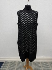 Wallis Size 18 Black White Crochet Lace Shift Dress Sleeveless Lined Occasion