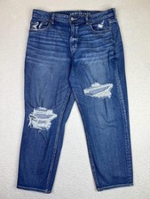 American Eagle Mom Jeans Womens 18 Blue Medium Wash High Rise Distressed