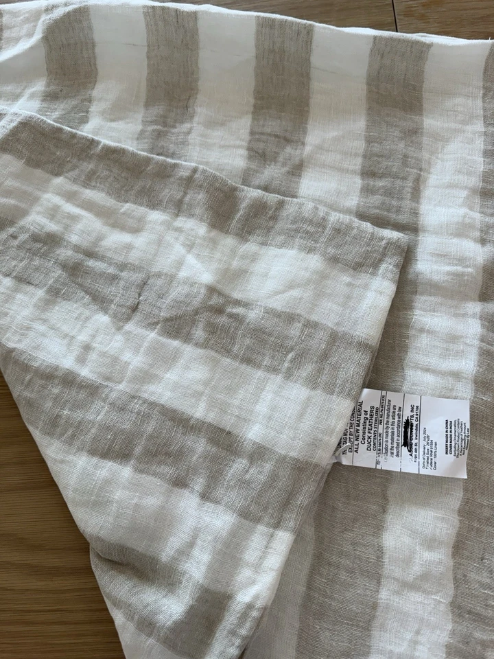 "Funda de almohada Pottery Barn Lita de lino a rayas marfil bronceado natural 26x26"" Villa Home" Foto 3 de 4