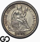 1891 Seated Liberty Dime, Solid Choice AU++/Unc