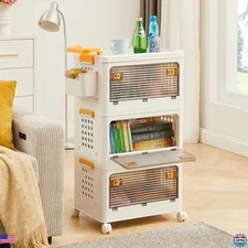 44 Qt Heavy Duty Foldable Stackable Storage Bins with Lids - 3 Tier Organizer