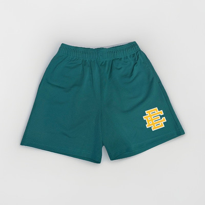 Eric Emanuel Green Mesh Athletic Shorts EE Logo Drawstring Elastic Waist L