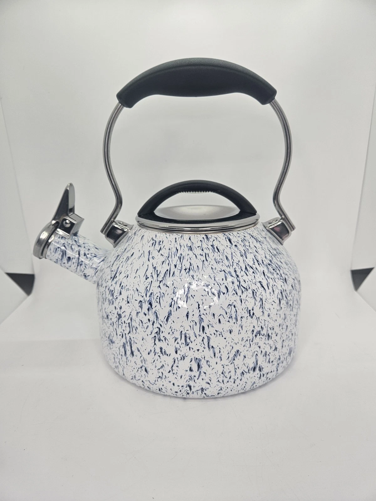 Chantal Vintage Series Whistling Enamel On Steel Splatter Blue Tea Kettle 1.7qt