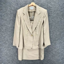 John Meyer Skirt Suit Women 20W Plus Beige One Button Long Sleeve Collared