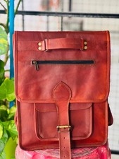 Goat Leather Bag Laptop Rucksack Vintage Brown Men's Genuine Travel