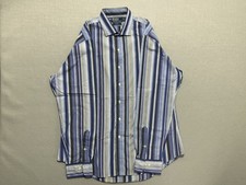Polo Ralph Lauren Shirt Mens Size 17 Blue Striped Estate Custom Fit Button Down