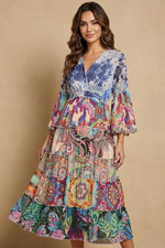 Johnny Was Denim Lace Scarf Dibble Tiered Maxi Dress C38425-2