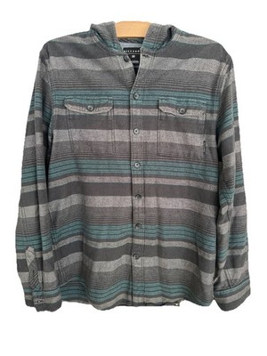 Billabong Baja Hooded Jacket Mens L Button Down Outerwear Striped Surf Skate