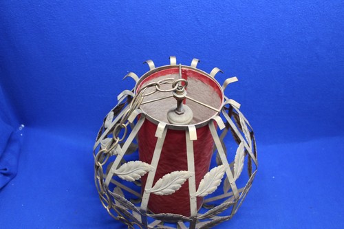 Vintage MCM Red And Gold Hanging Swag Lamp with Chain WORKS - Picture 12 of 12