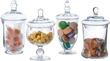 Set of 4 Glass Apothecary Jars Set, Clear Candy Jars with Lids
