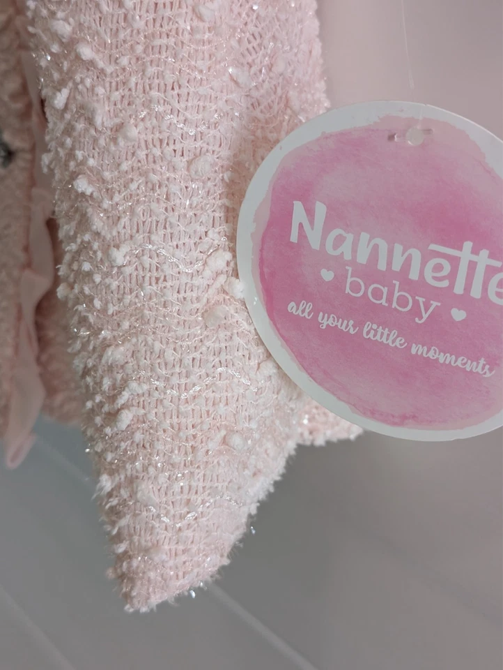 Nanette Bebé 3-6 Meses Vestido Abrigo Rosa Manga Larga Diamante Botones Cintas Nuevo Foto 4 de 4