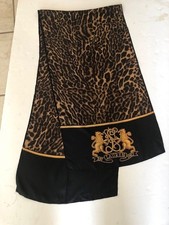 Lauren 100% silk rectangle scarf 72x16 leopard black ends with logo slight pull