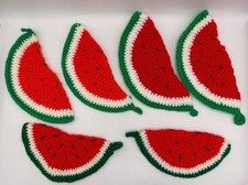 Vintage Crochet Watermelon Slice Pot Holders Set of 6 Hot Pad Trivets Red Green