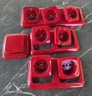 Busch-Jaeger Konvolut Set SI Rot Set Steckdosen Schalter Rahmen Wippen glanz 