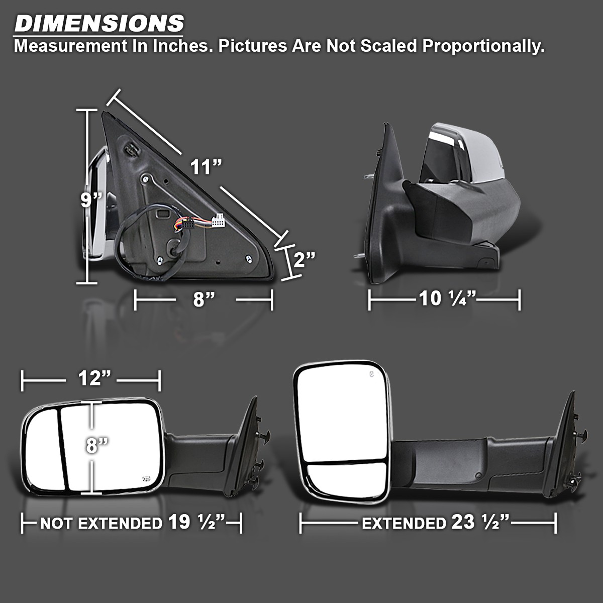 Tow Mirrors For 2013-2018 Dodge Ram 1500 2500 Power Heated Signal Puddle Chrome