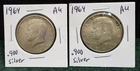 Lot of Two (2) 1964 Kennedy Half Dollars, NICE Toning, AU Condition, 90% Silver