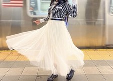 White Layered Tulle Midi Tutu Skirt Lightweight High Rise for Women