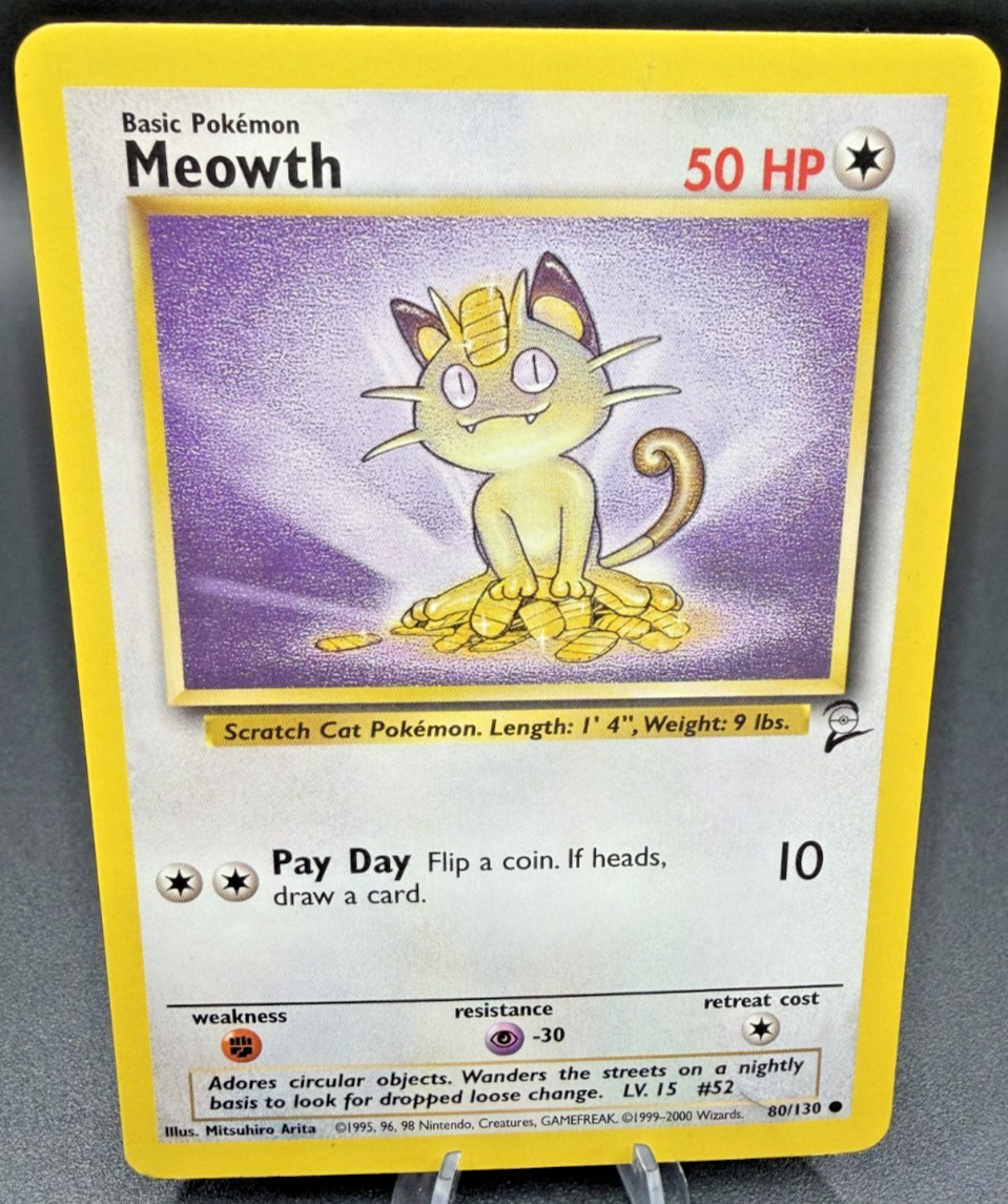 MEOWTH - Base Set 2 - 80/130 - Common - Pokemon Card - Unlimited Edition NM
