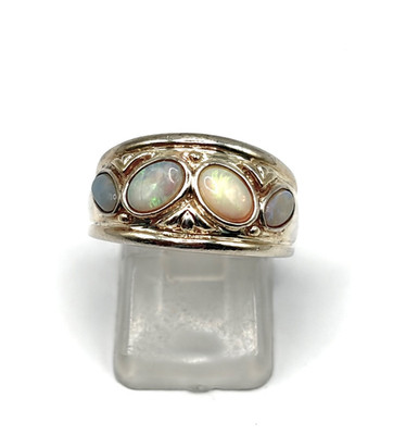 Sterling Silber weißer Feueropal breiter Bandring Größe L 1/2 (US 6 1/4)