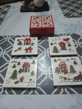 Vintage 1988 set 4 Christmas tile Trivet