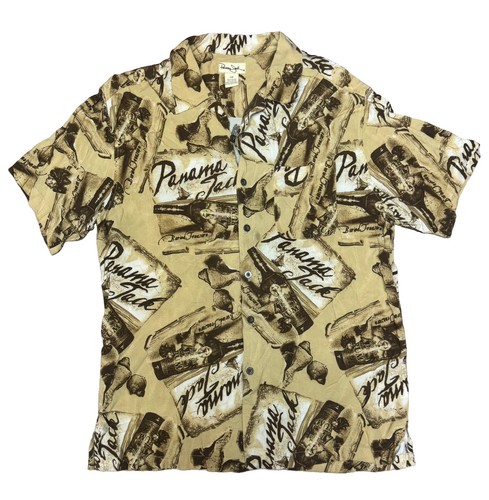 Panama Jack Hawaiian Aloha Mens Shirt Rum Buried Treasure Brown L #1175