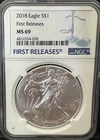 2018 Silver American Eagle 1oz Coin NGC MS-69 First Releases