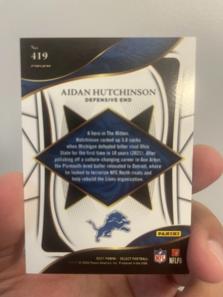 2021 Panini Select 2022 XRC Prizm Aidan Hutchinson Rookie Prizm Detroit Lions - Image 3 of 3