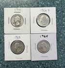 Lot Of 4 Washington Quarters Silver Coins 1941, 1962D, 1963, & 1964 # CC 110