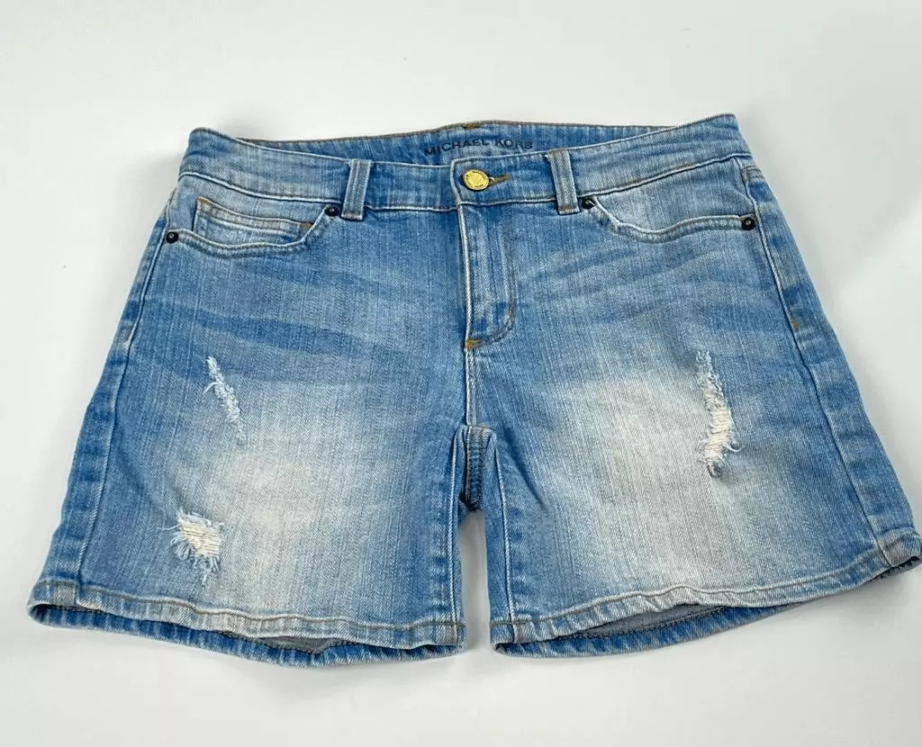 Michael Kors Low Rise Distressed Jean Shorts Womens 0 Light Wash