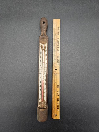 Vintage Antique Wooden Brass Candy Jelly Thermometer Made USA Hand Held - Picture 2 of 6