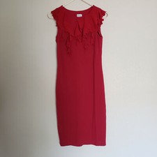 Red Valentino Dark Pink Ruffled Sleeveless Sheath Dress Missing Size Tag