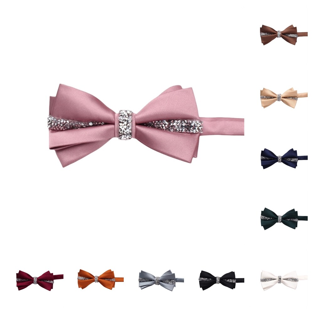 Pajarita ajustable preatada sólida decoración cristal brillante para hombre