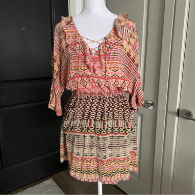 Rebecca Minkoff Multicolored Boho Ruffle Collar Mini Dress 100% Silk Size  XS | eBay