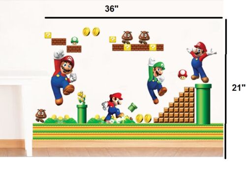 NEW Super Mario Bros Removable HUGE Wall Stickers Decal Kids Home Decor USA - Afbeelding 1 van 4