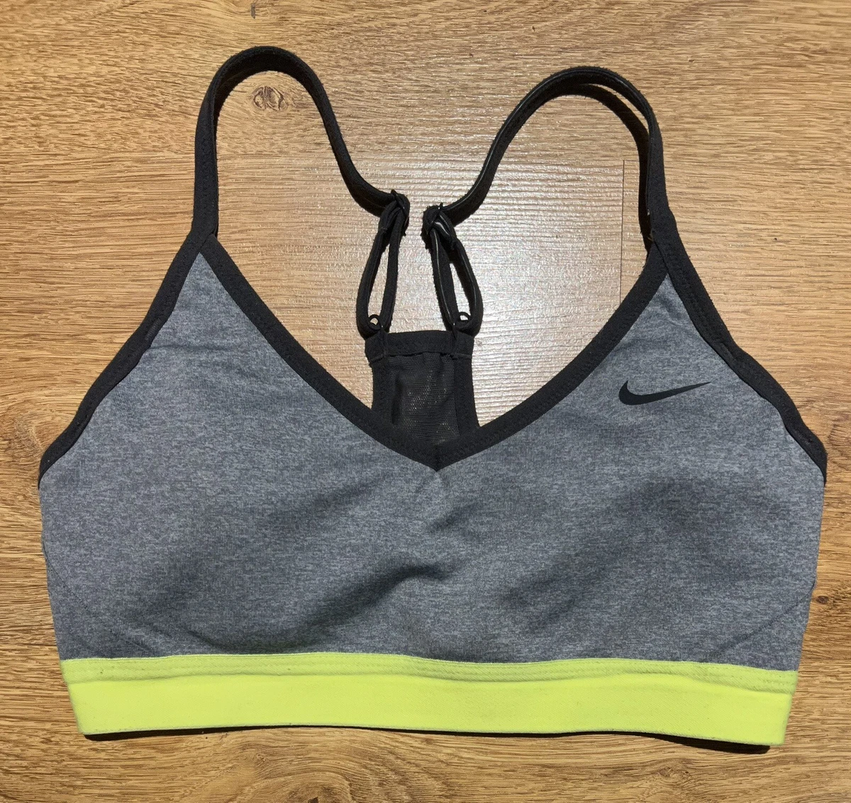 Nike Dri-Fit Grey Gray Green Neon Lime Women’s Sports Bra - Size Small