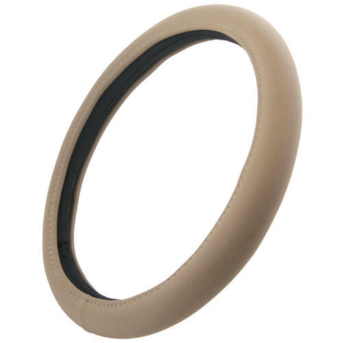 BDK Tan Leather Steering Wheel Cover – Insulated, Non-Slip, Fits 14.5-15.5 Inch