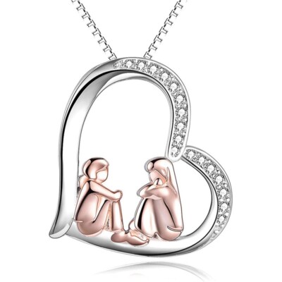 Mother's day Best S925 Silver Love Heart Sister rose Gold box chain Pendant 18''