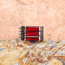 Red Garnet Men's Ring 925 Sterling Silver Handmade Gemstone Jewelry