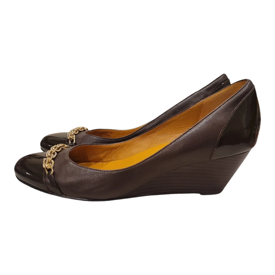 Cole Haan коричневый кожаный каблук на танкетке с золотой цепочкой размер 9 B - Изображение 2 из 4