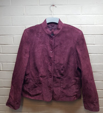 Bhs Womens Berry Leather Long Sleeve Leather Jacket Size Uk 16, Eur 44 (a4)