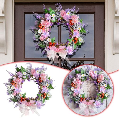 Bow Flower Garland Pink And Purple Wreath Holiday Decorations Outdoor Courtyard - Picture 1 of 9